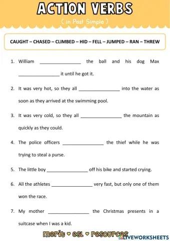 Vocabulary - Action Verbs (Past Simple)