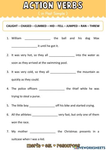 Vocabulary - Action Verbs (Past Simple)