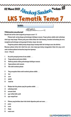LKS Tematik tema 7 (Teknologi Sandang)