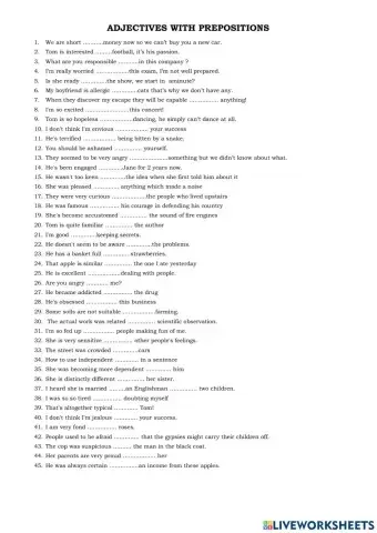 Adjectives with prepositions