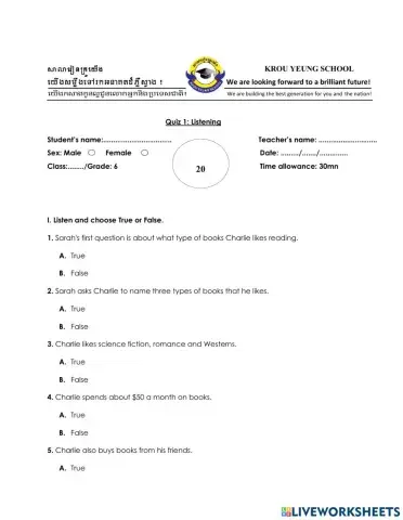 Grade 6 Listening Quarter quiz 1