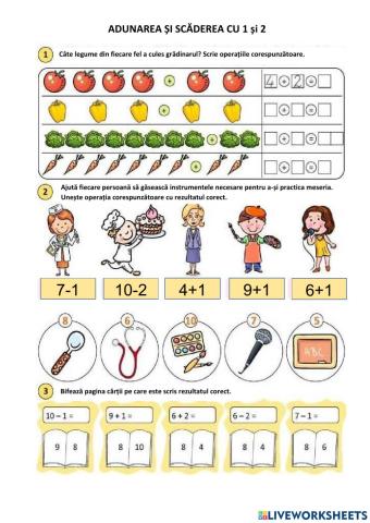 Adunarea și scăderea cu 1 și 2