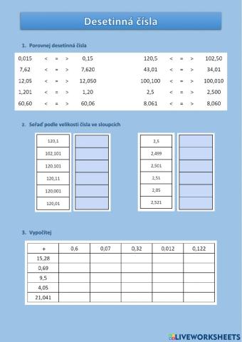 Desetinná čísla - 5. ročník