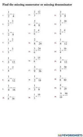 Calculating Missing Numerators or Missing Denominators
