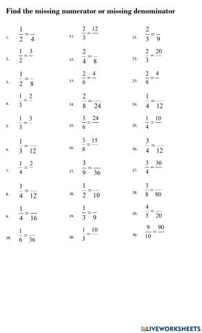 Calculating Missing Numerators or Missing Denominators