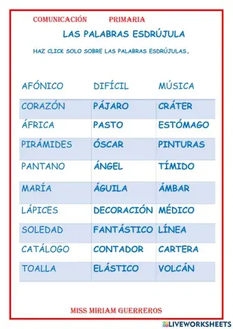 Las palabras esdrújulas