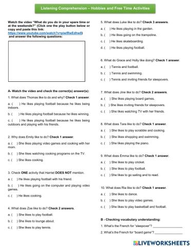 Free time activities