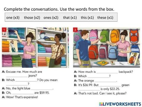 Demonstratives- one, ones.
