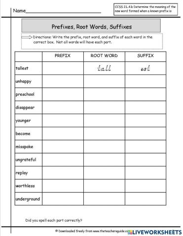 Suffixes and prefixes