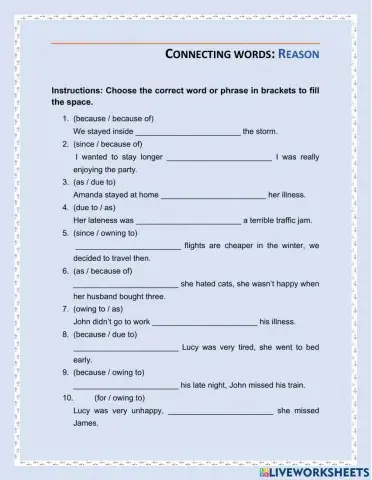 Connecting words for reason