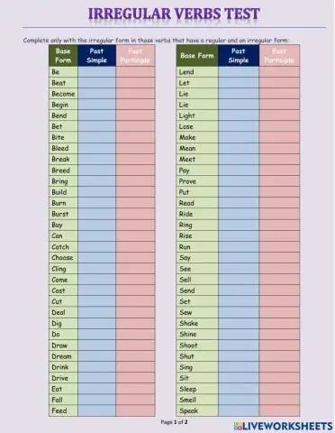 IRREGULAR VERBS TEST
