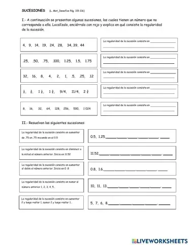 SEries numericas para sexto grado