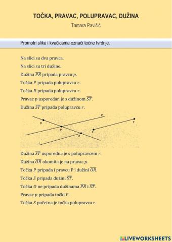 Točka, pravac, polupravac, dužina
