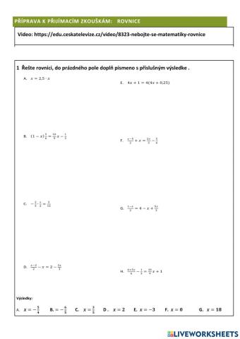 Příprava na přijímací zkoušky: rovnice