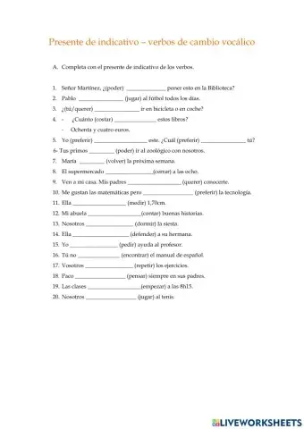 Verbos de cambio vocálico - presente de indicativo