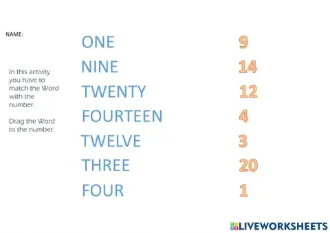 Numbers from 1 to 20