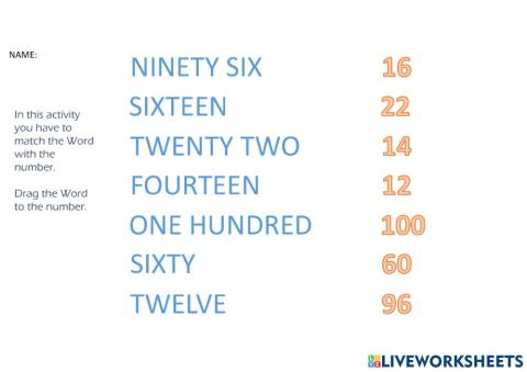 Numbers from 1 to 100