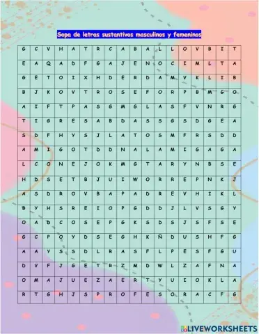 Sopa de letras sustantivos MASCULINO Y FEMENINO