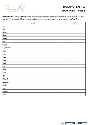 Speaking practice - body parts - 1