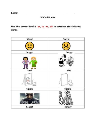 Vocabulary Prefix Review