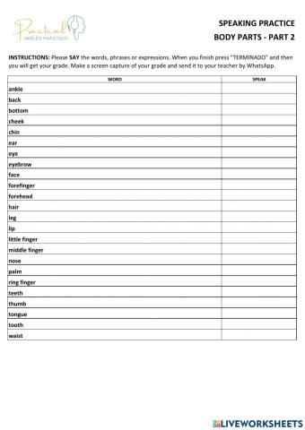Speaking practice - body parts - 2