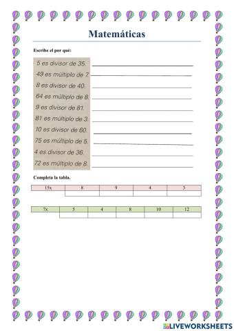 Múltiplos y divisores de un numero