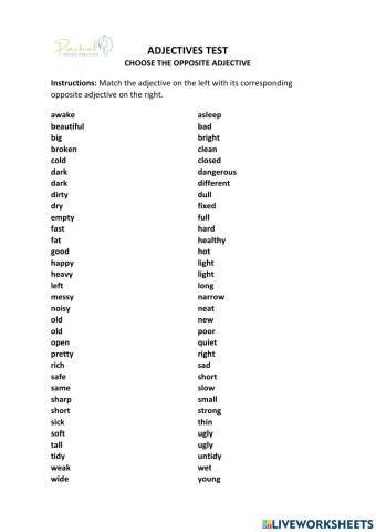 OPPOSITE ADJECTIVES - TEST