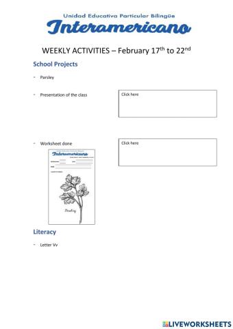 Weekly activities - Preparatory - week 37