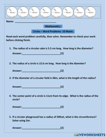 Circles Word Problems