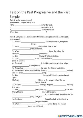Test on the past simple and the past progressive