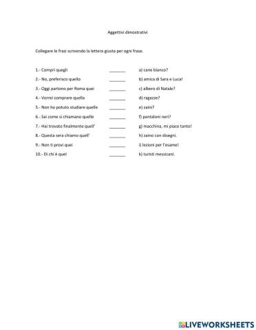Esame aggettivi dimostrativi