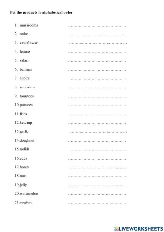 Food - alphabetical order