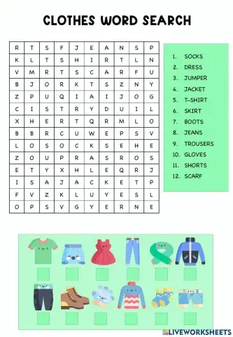 Clothes wordsearch