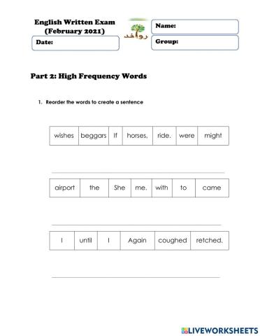 English Exam (GROUP2) - HFW