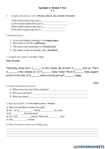 Spotlight 4 Module 5 Test