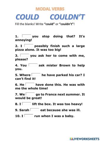 Modal Verbs Could Couldn't