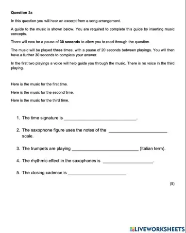 Higher Music Practise Question 2A