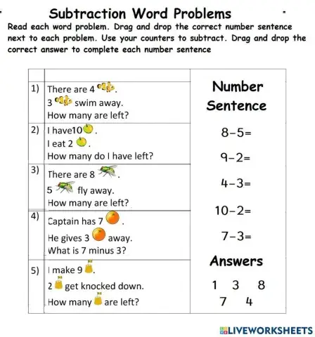 Subtraction Word Problems