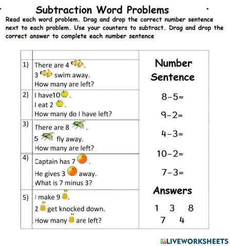 Subtraction Word Problems