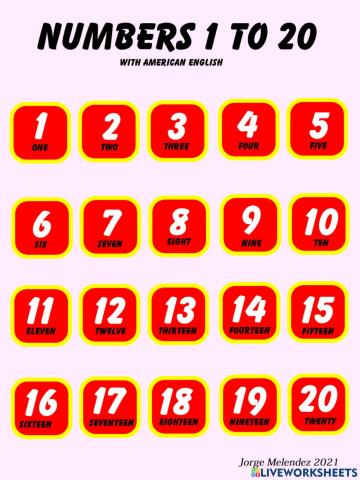 Numbers 1 to 20