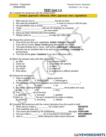 Access 4. Test 1-3 Vocabulary. Class:D