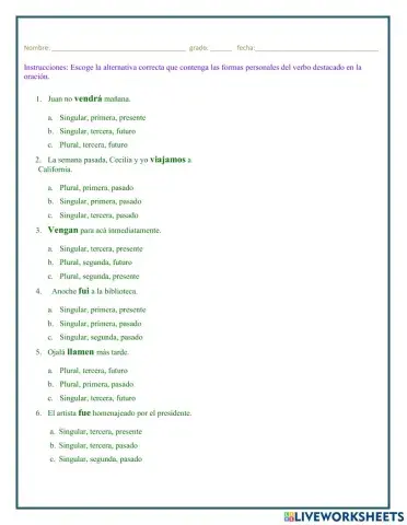 Formas personales del verbo