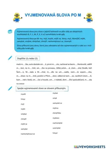 Pracovní list - vyjmenovaná slova po M