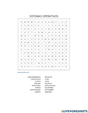 Crucigrama de terminos de sistemas operativos