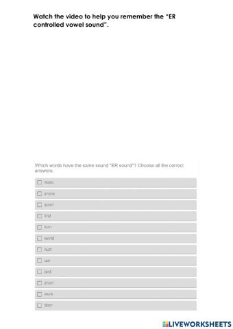 Controlled vowel sounds: ER-OR