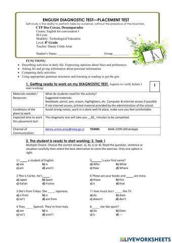 Teacher Danny - Diagnostic Test Eight