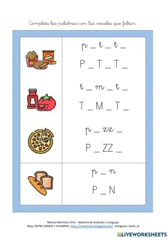 Completa la palabra con vocales