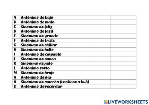 Sinónimos y antónimos