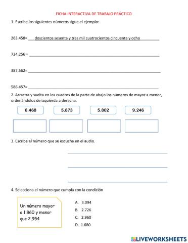 Escritura de números de seis cifras