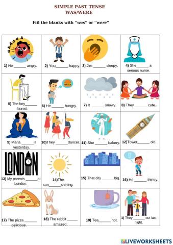 Simple past tense with to be was and were